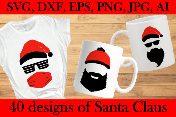 40 Face Santa Claus Christmas Cool Santa Graphics for Crafts