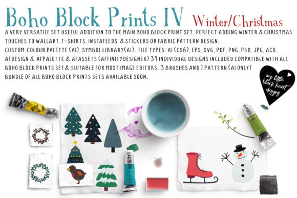 Boho Block Print Set 3 Winter XMas Edit - Graphics & Illustrations for Crafting