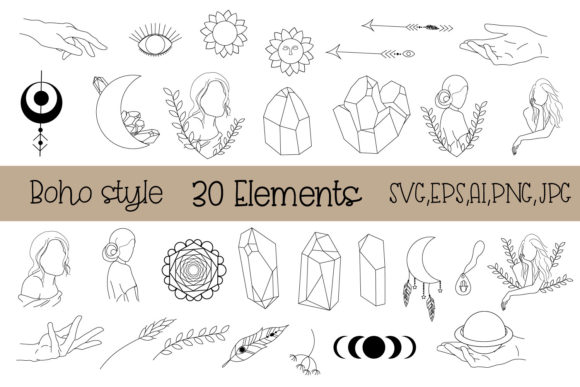 Boho SVG Bundle Mystical Witchcraft Logo Graphics