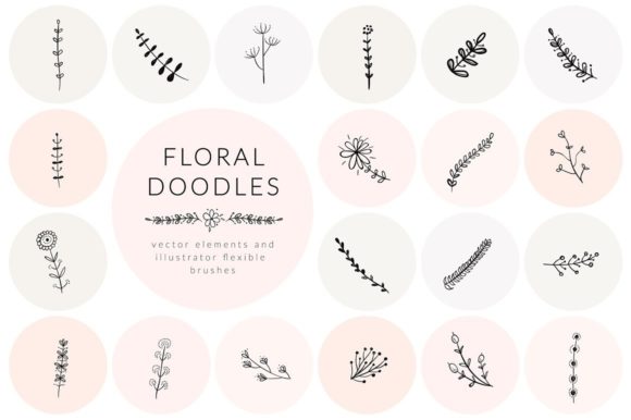 Hand Drawn Floral Doodles Vol.3. Brushes for Graphics and Add-Ons