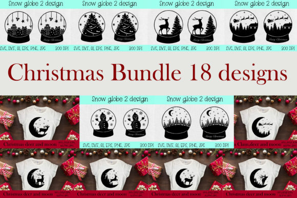 Merry Christmas SVG Bundle.18 Snowglobe Graphics for Crafts