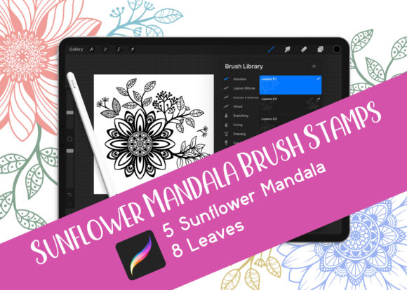 Procreate Brush Set Sunflower Mandala Graphics
