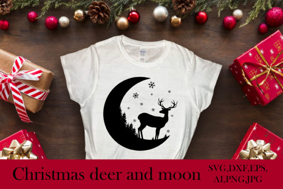 SVG Deer on the Moon Christmas Graphics for Crafts